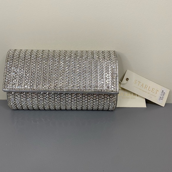 NWT Starlet Hollywood CA Silver Sparkling Stone Clutch Bag Shoulder Purse - Picture 3 of 16